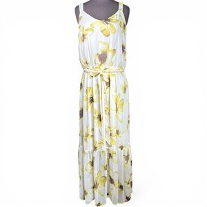 Simply Vera Vera Wang Floral Maxi Dress Yellow White Sleeveless Belted XL